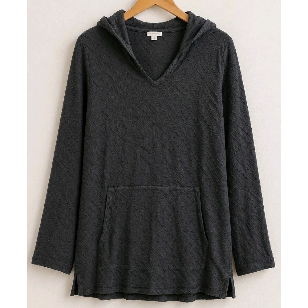 J Jill PureJill Textured Hoodie Women Medium Charcoal Gray 100% Cotton Tunic